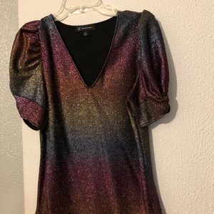 INC glitter short sleeve blouse multi color